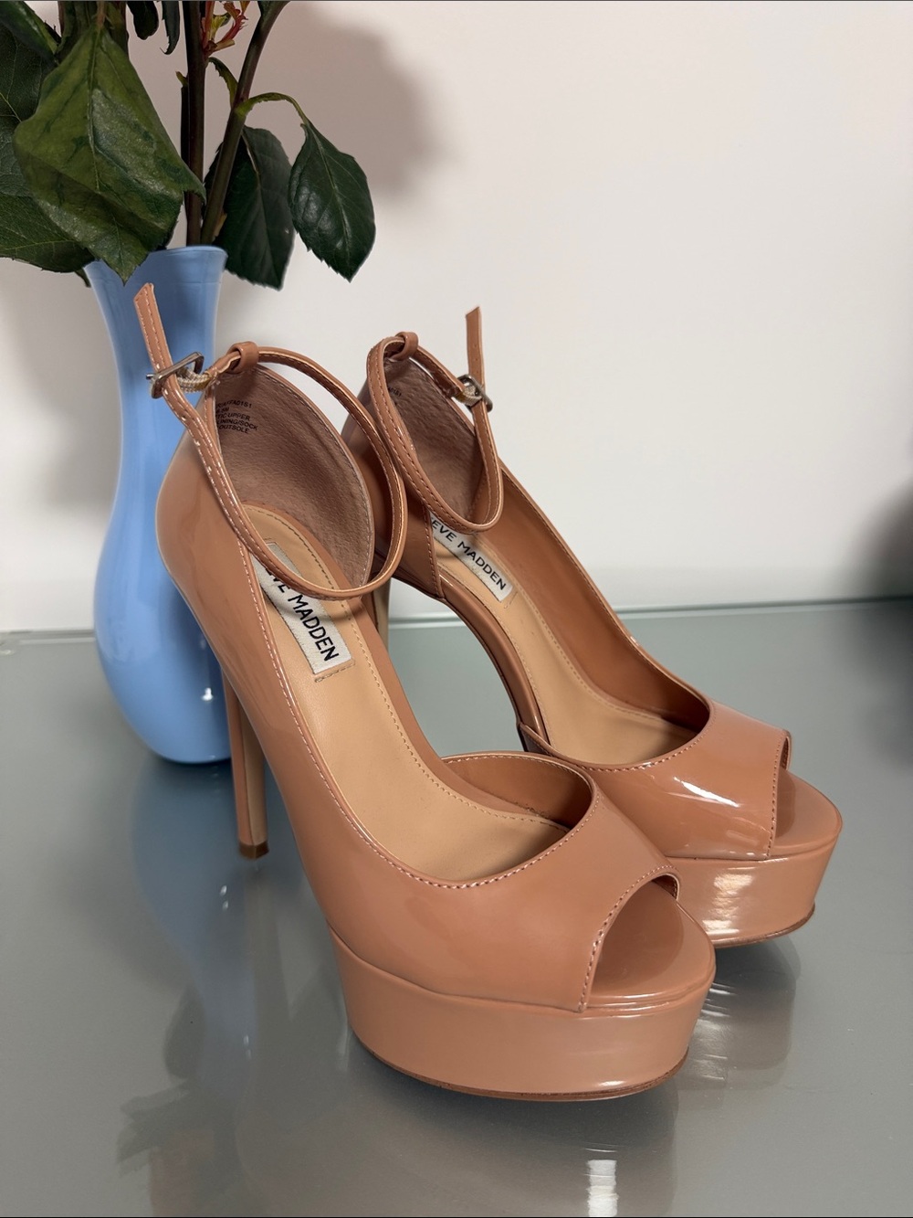 Steve Madden Blush Patent Platform Peep-Toe Heels with Ankle Strap
